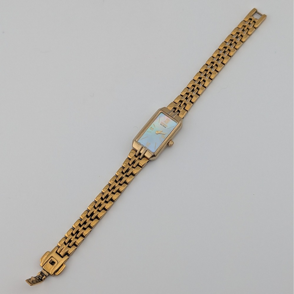 Citizen Eco-Drive Rectangular Gold Tone MOP Dial Petite Bracelet Watch - Picture 9 of 10